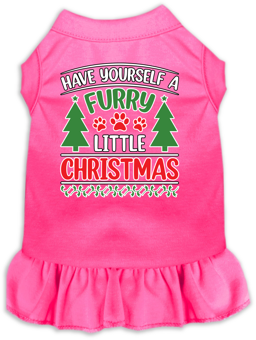 Furry Little Christmas Screen Print Dog Dress Bright Pink Size XS